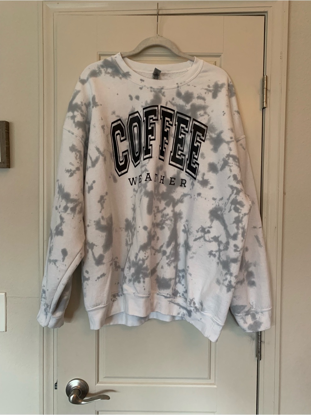 White & Gray 'Coffee Weather' Tie-Dye Sweatshirt Fall, Graphic Sweatshirt